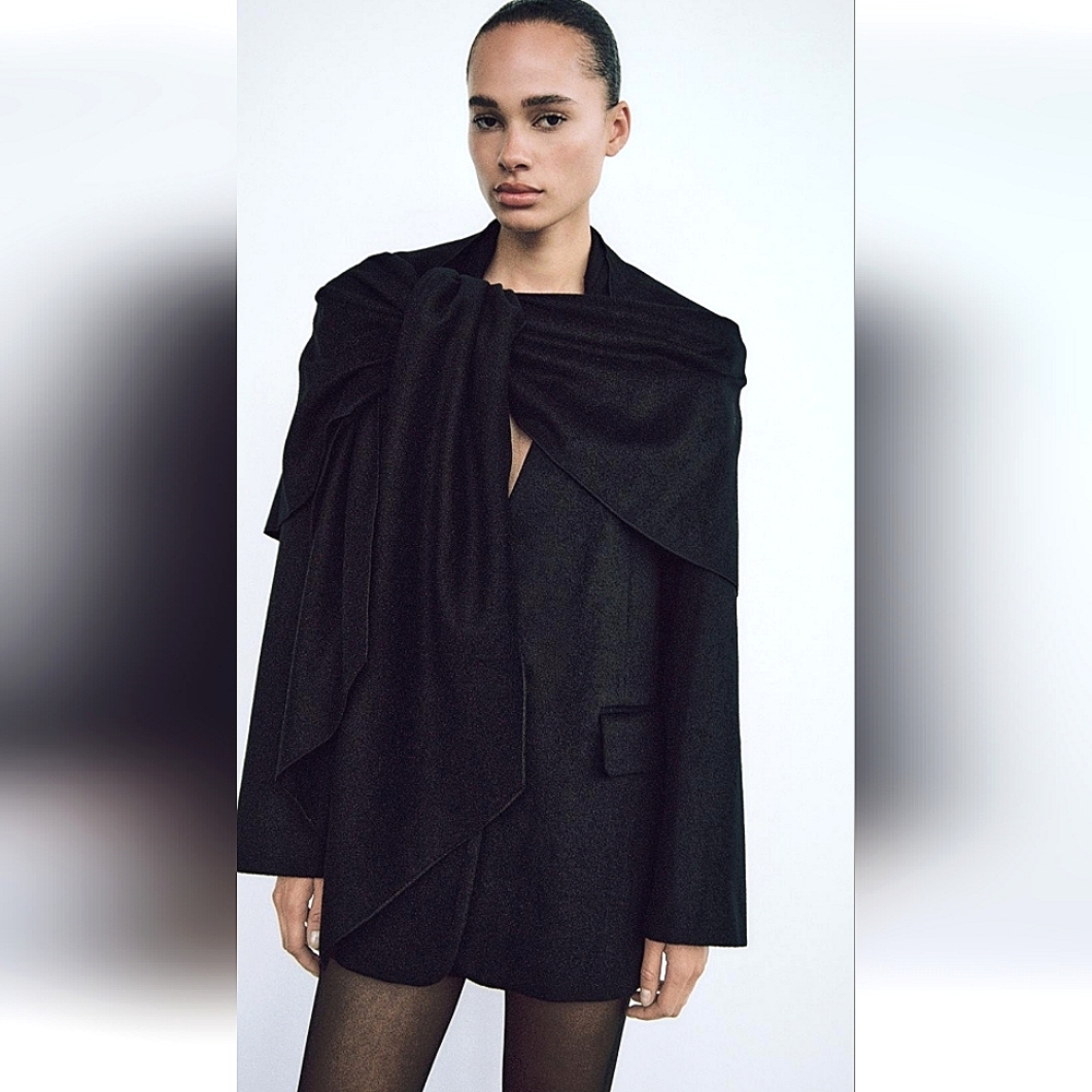 Zara Black Draped Blazer Jacket - Picture 2 of 7